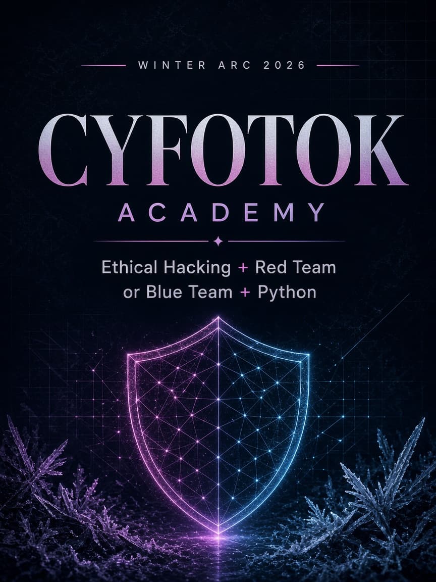 Winter Arc 2026 cybersecurity bundle poster — Ethical Hacking, Red Team or Blue Team, and Python for Cybersecurity